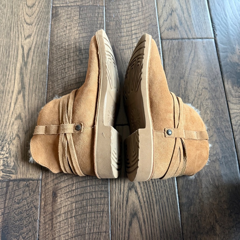 UGG Quincy Chestnut Suede Shearling Lace Up Ankle Boots 109905 Womens 8